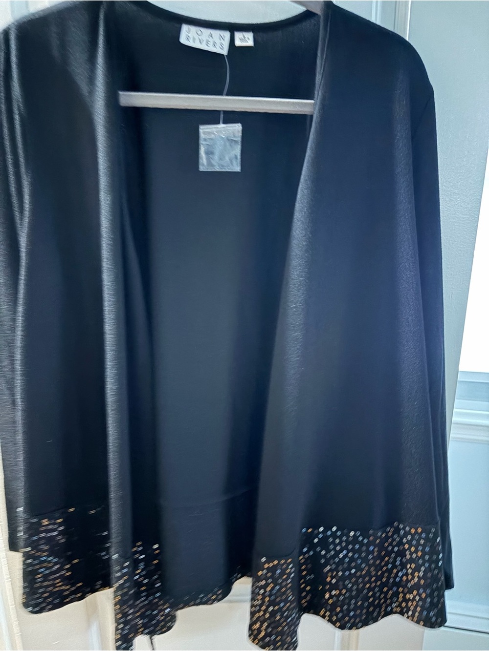 Joan Rivers Black Women's dressy cardigan cascading with black sequins detail!